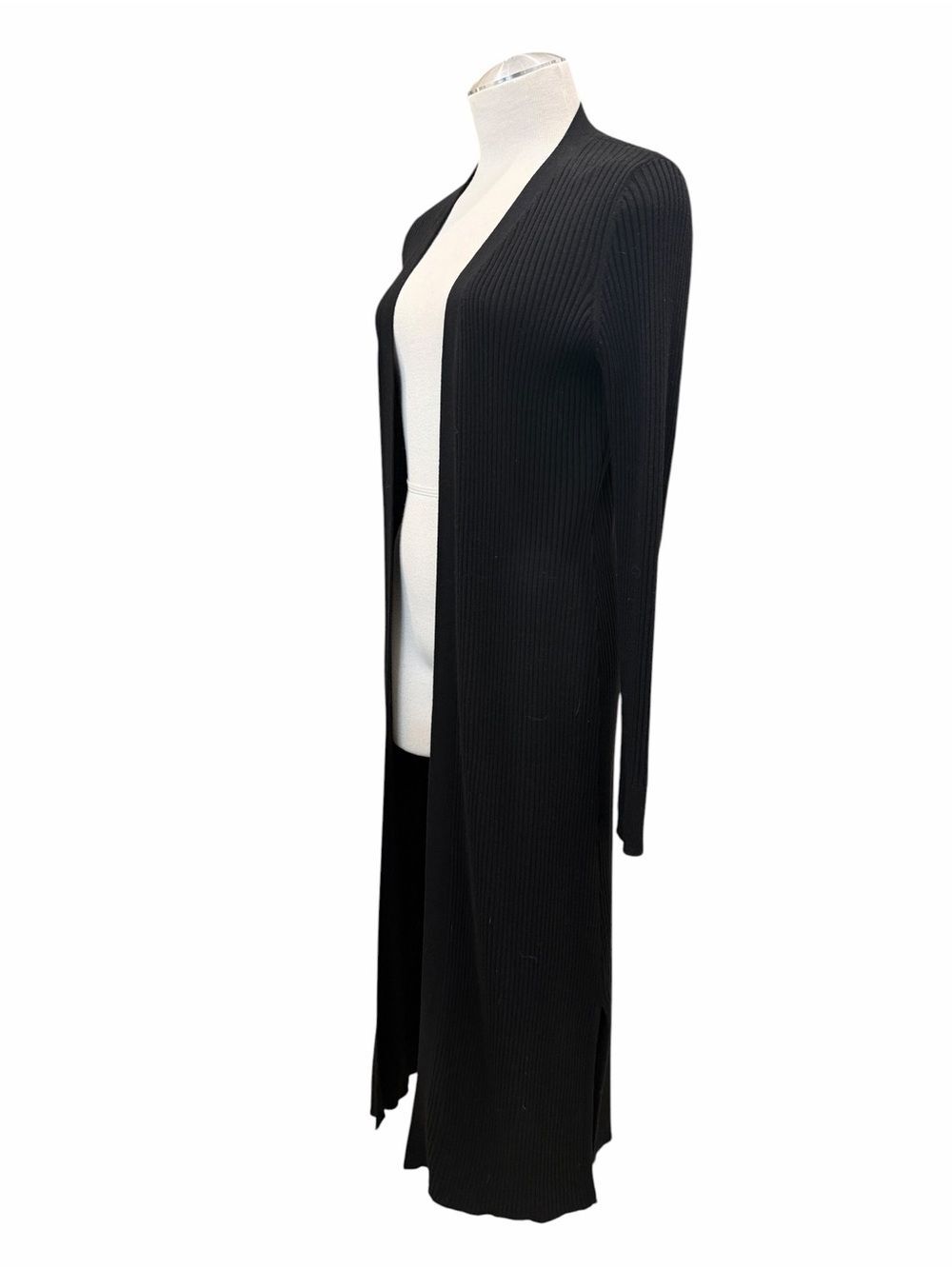 White House Black Market Ribbed Long Duster Cardigan WHBM Open Front Black M - Picture 5 of 12